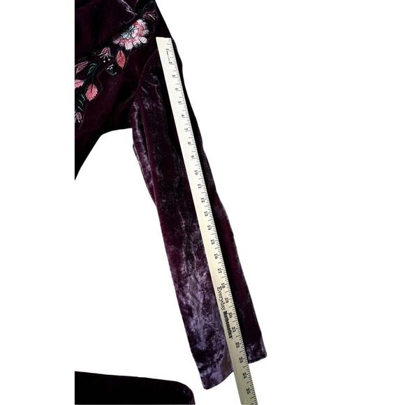 Free People Perfectly Illusion Velvet Jacket size 6 Embroidered Belted Floral Bu - Picture 8 of 15